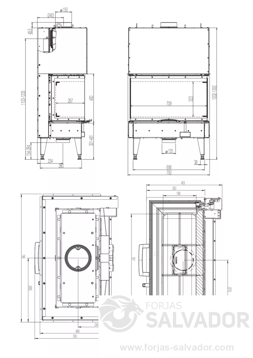 Plano de medidas Austroflamm 75X35X45 S3 2.0 3 caras Guillotina 