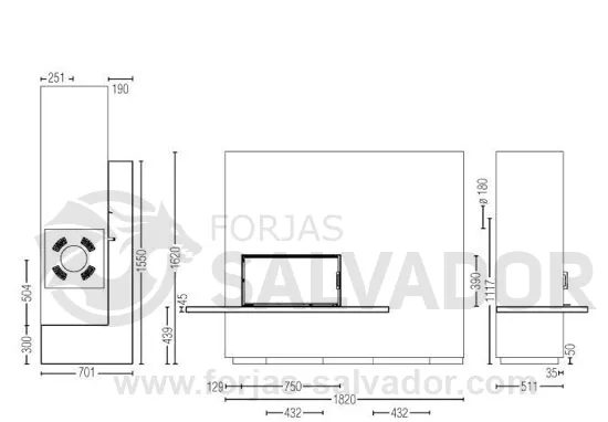 Plano de medidas Austroflamm MIU Doble cara