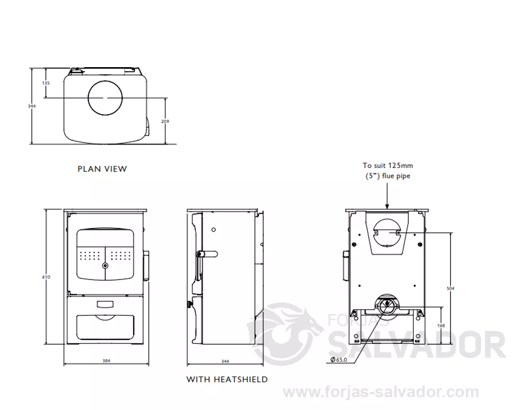 Plano de medidas Charnwood Aire 03 con leñero