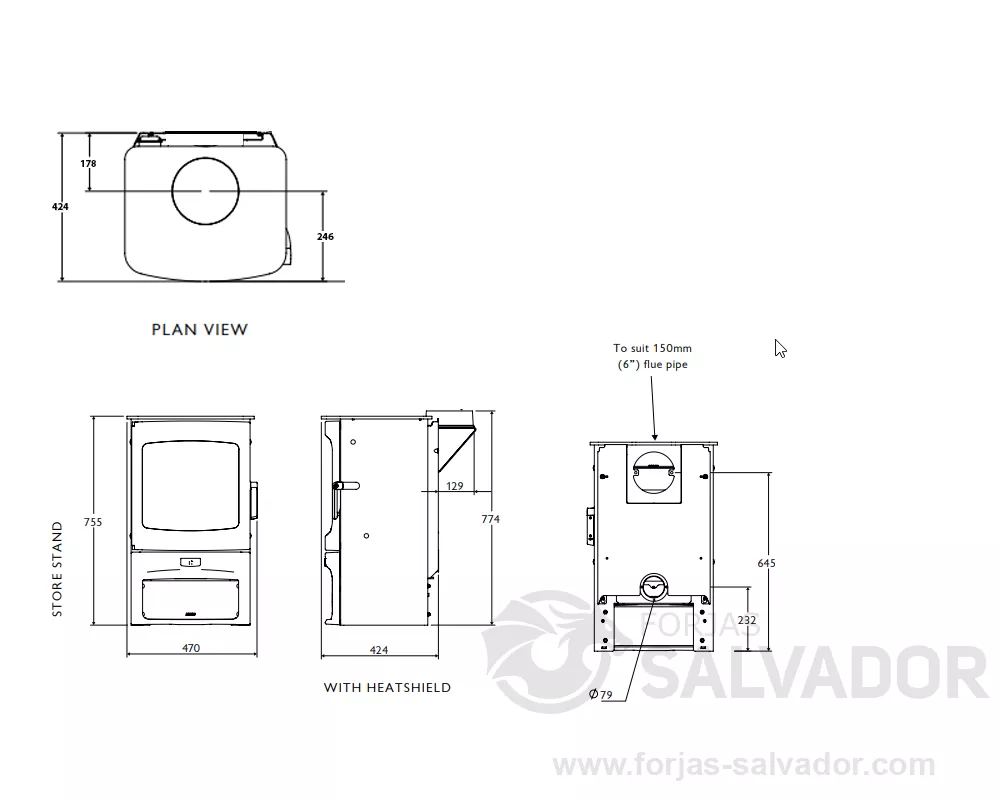Plano de medidas Charnwood Aire 05 con leñero