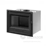 stufa de leña Hergom C-3/70 N HF vista frontal con puerta de cristal cerámico y marco de hierro fundido.