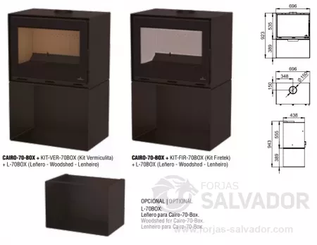 Almacenamiento eficiente: el leñero de la Bronpi Cairo 70 Box combina diseño y funcionalidad.