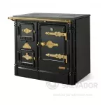 Cocina de leña Hergom L-07/90 CH con horno de acero inoxidable y encimera de hierro fundido.