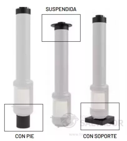 Instalación versátil: suspendida, con pie o anclada a la pared.