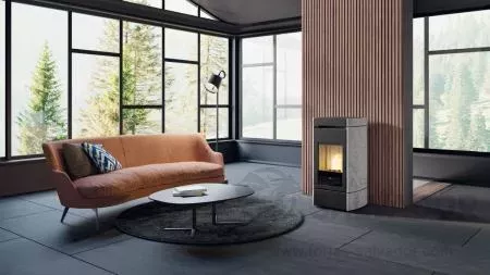 Tecnología inteligente en Edilkamin Lena, con control Wi-Fi y sistema Leonardo para optimizar la combustión y reducir el consumo.