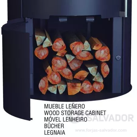 Detalle del leñero en la Bronpi Dover NE: funcionalidad y estilo para un almacenamiento eficiente.