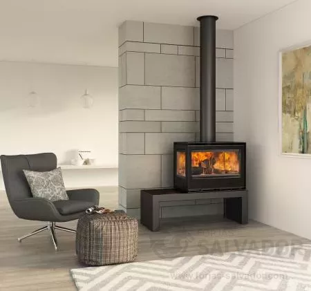 La Rocal Habit 73 TC destaca en el salón, combinando diseño contemporáneo y eficiencia térmica, creando un ambiente acogedor y sofisticado.