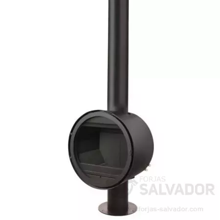 Chimenea de diseño circular Rocal D-7 con interior de vermiculita negra.