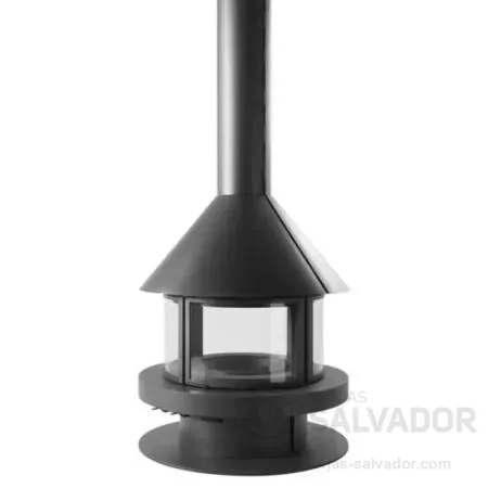 Chimenea de diseño moderno Rocal Gala con interior de vermiculita negra.