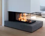 Hogar de leña LUNA DIAMOND 750 RD – chimenea divisor de ambientes con tres cristales
