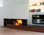 Hogar de leña LUNA DIAMOND 1000 H – panorámica frontal del fuego con diseño minimalista