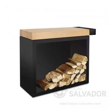 Ofyr Butcher Block 90 Negro con tabla de madera 