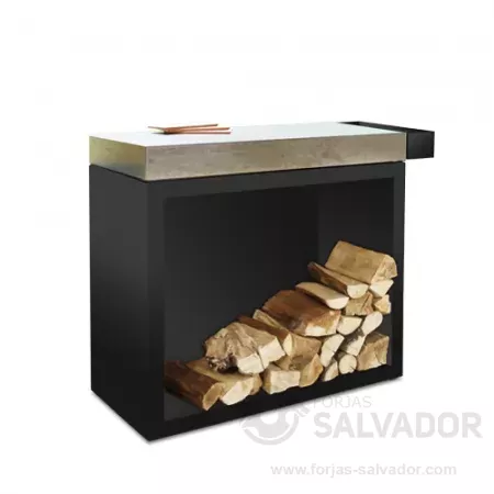 Ofyr Butcher Block 90 Negro con tabla de cerámica clara