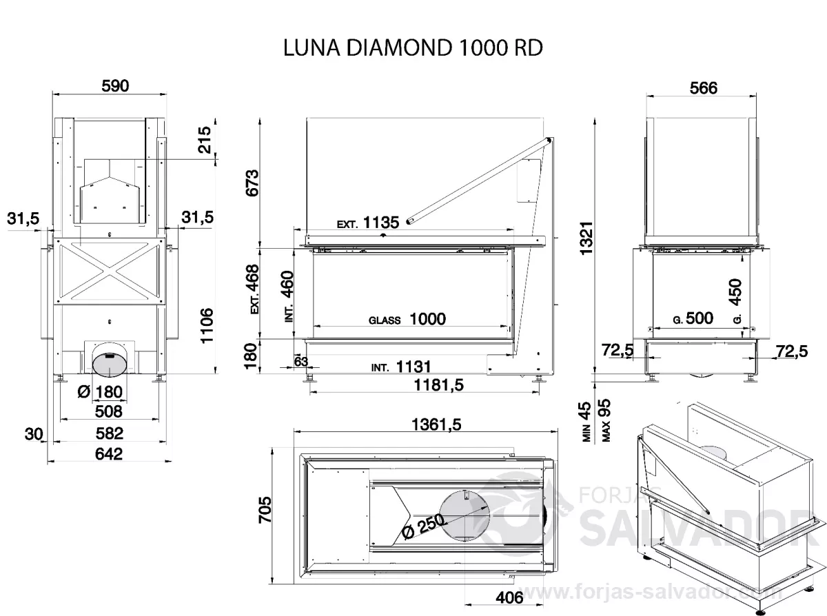 Plano de medidas Luna Diamond  1000 RD (Room divider)