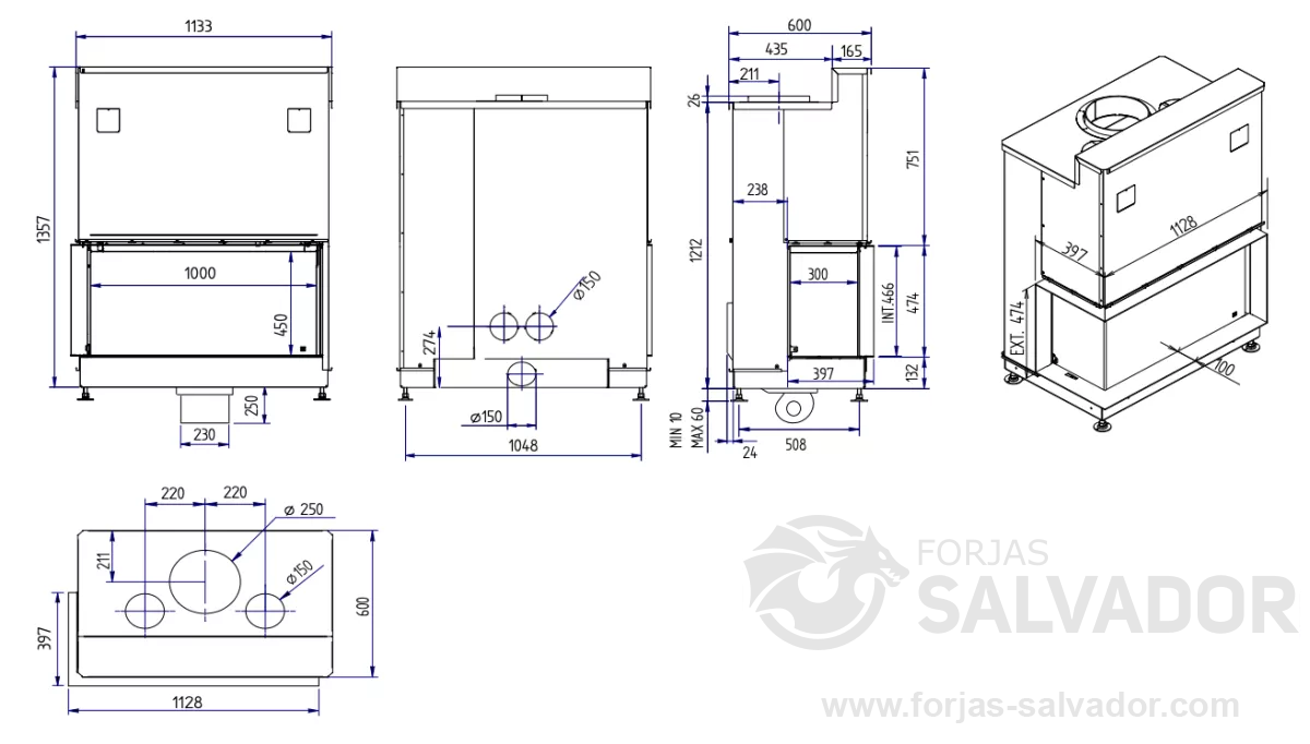 Plano de medidas Luna Diamond  1100 CL/CR (Esquinero)