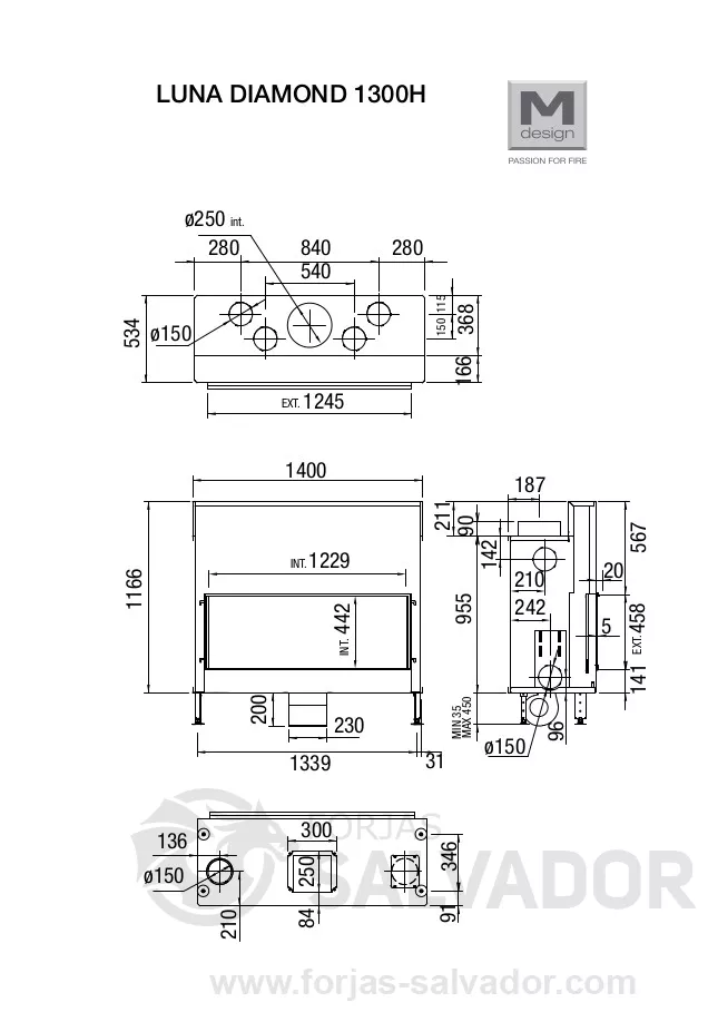 Plano de medidas Luna Diamond 1300 H (Frontal)
