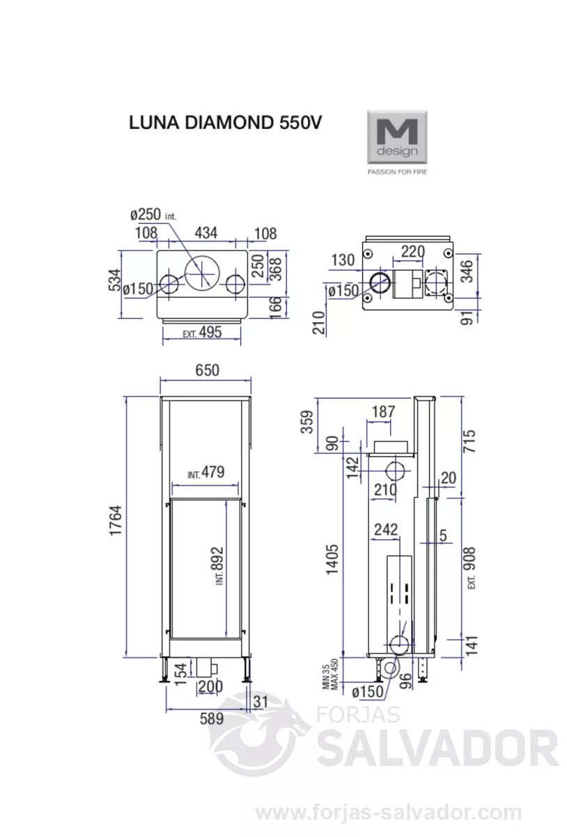 Plano de medidas Luna Diamond  550 V (Frontal)