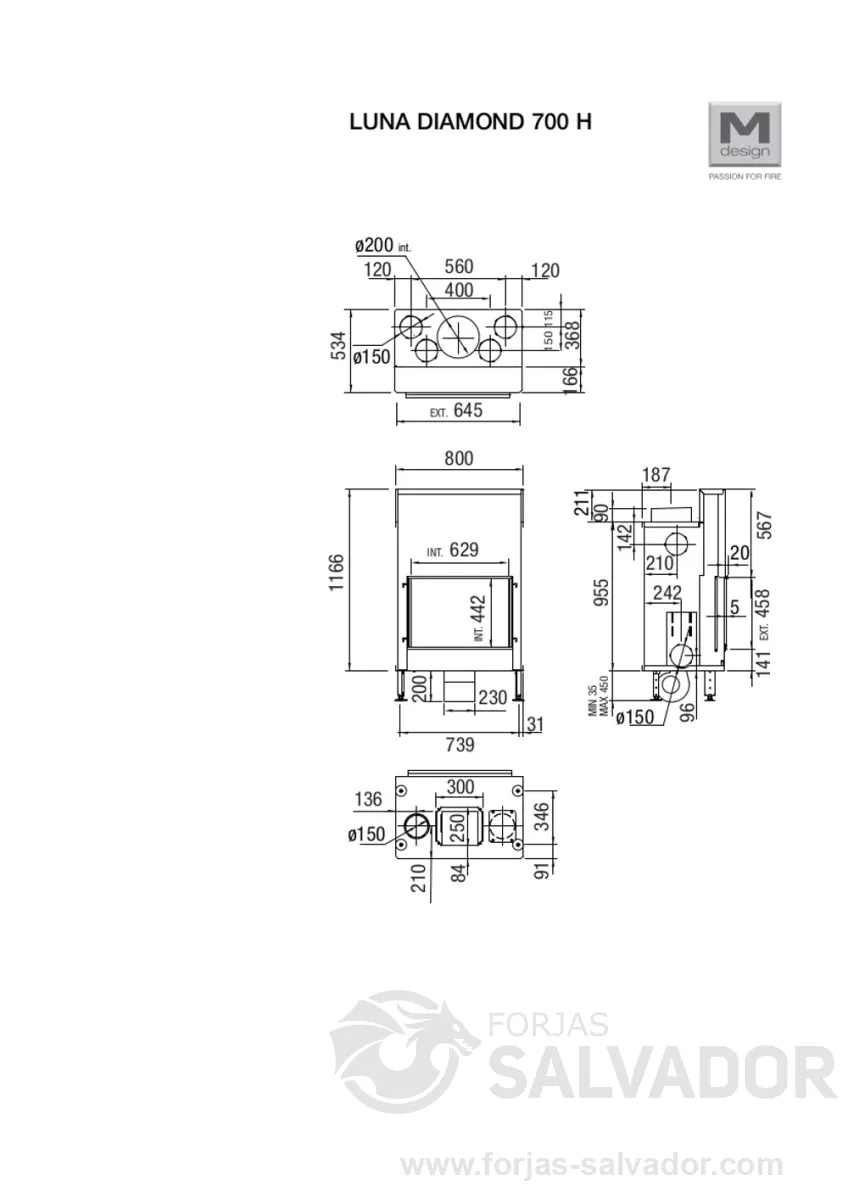 Plano de medidas Luna Diamond  700 H (Frontal)