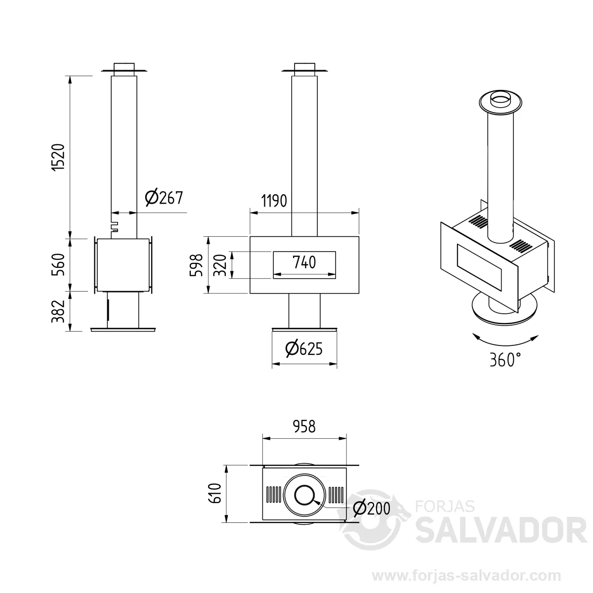 Plano de medidas M-Desing Venus 850 DHT Giratoria 360º Doble Cara
