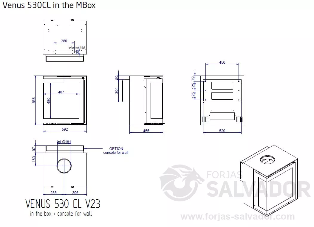 Plano de medidas M-Desing Venus In The Box 530 Esquinera