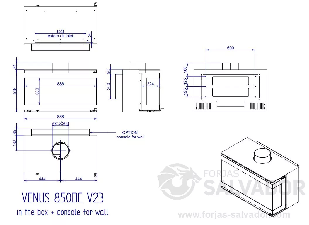 Plano de medidas M-Desing Venus In The Box 850 3 Caras