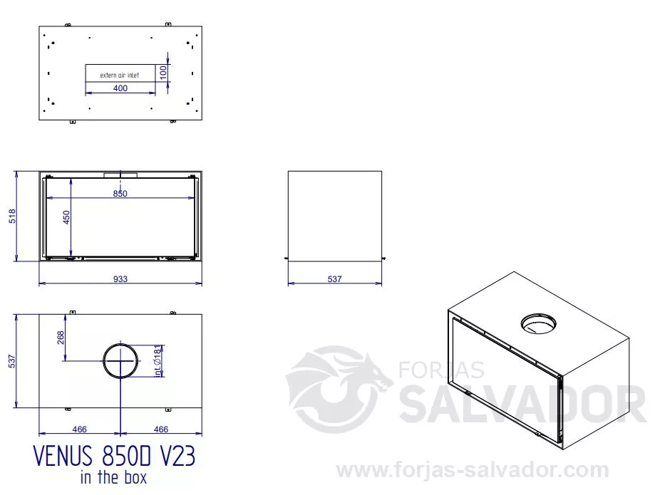 Plano de medidas M-Desing Venus In The Box 850 Doble Cara