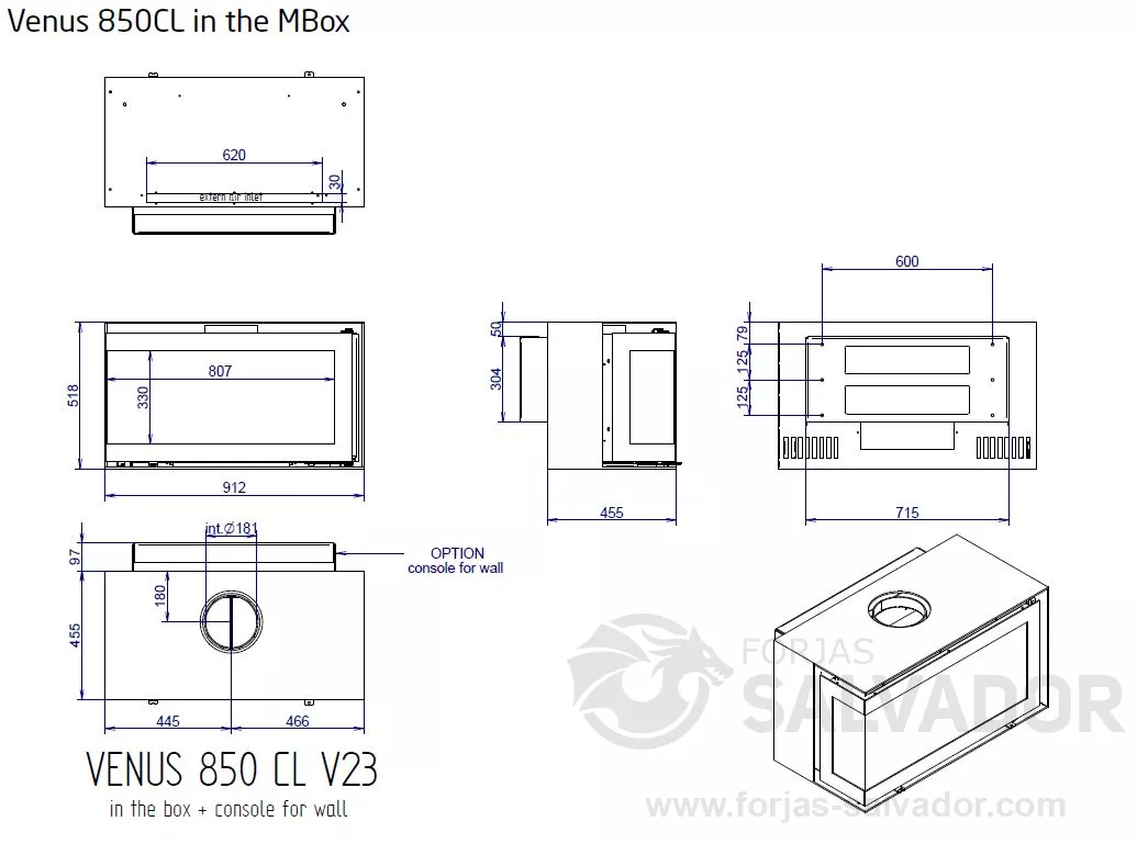 Plano de medidas M-Desing Venus In The Box 850 Esquinero
